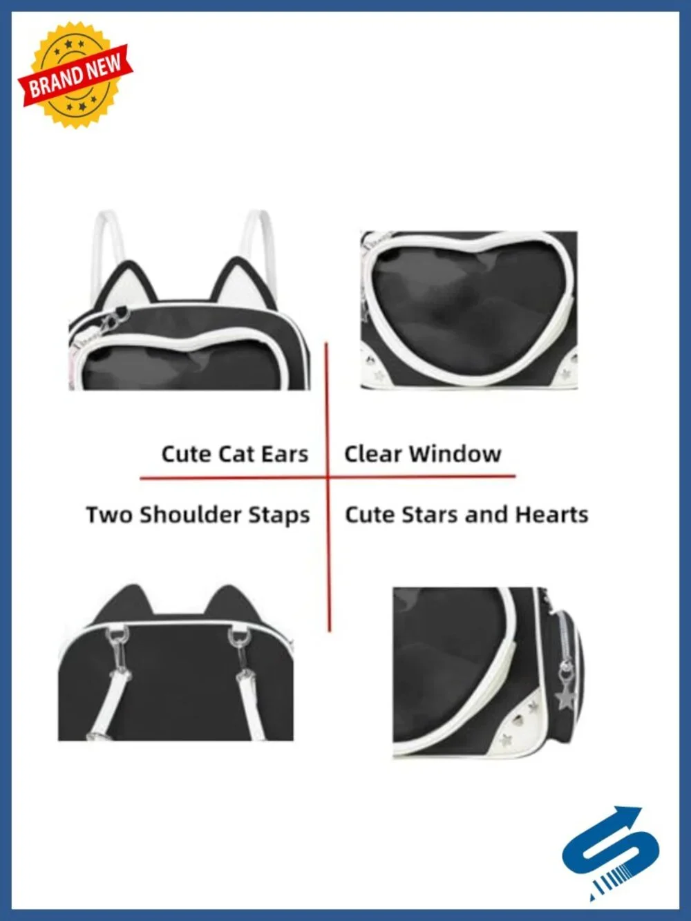 Kawaii Ita Bag Cat Pin Backpack Crossbody Anime Shoulder Bag PU Clear Insert